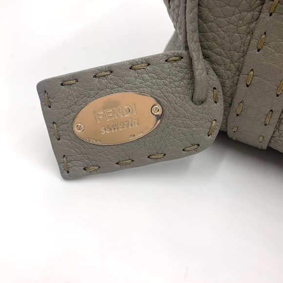 Auth Vtg FENDI Selleria Gray Leather Tote Bag - Picture 10 of 14